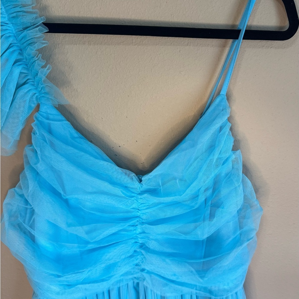 Blue Ruched One-Shoulder Gown​ - Picture 4 of 8